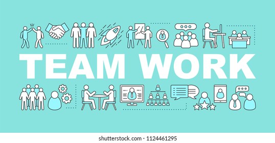 Teamwork word concepts banner. HR management. Work relationships. Employment. Staff recruitment. Isolated lettering typography idea with linear icons. Vector outline illustration