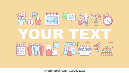 Teamwork word concepts banner. HR management. Your text here. Leadership, partnership. Staff, personnel. Colleagues interaction. Isolated lettering typography with linear icons. Vector illustration