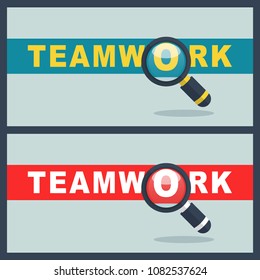 teamwork word with magnifier concept
