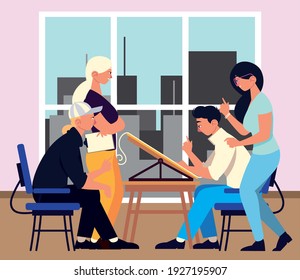 teamwork workers characters meeting office