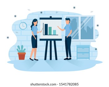 Trabajadores de trabajo en equipo en el lugar de trabajo Avatar Diseño de Ilustración vectorial de personajes