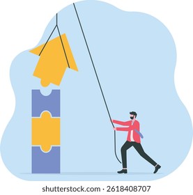 Teamwork working together to success, cooperation or team building collaborate to solve problem, partnership, help and support, business people colleagues help work together to connect jigsaw puzzle.
