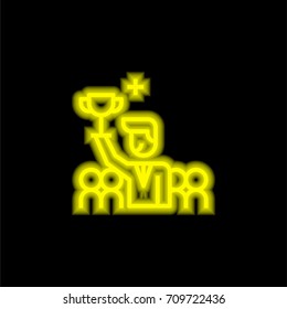 Teamwork yellow glowing neon ui ux icon. Glowing sign logo vector