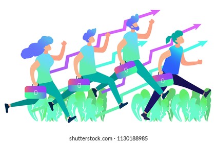 Teamwork.Business people,man woman,running joint teamwork in company,business leader contraces the construction process with the victory in ideas ways and goals.successful business.vector illustration