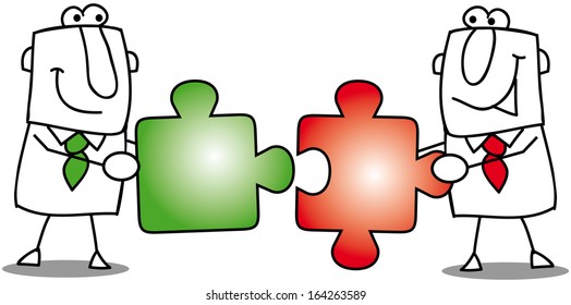 Teamwork-puzzles. people work together