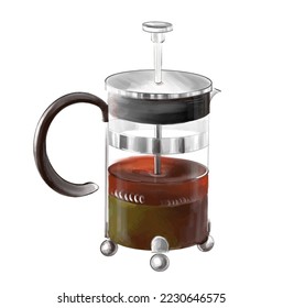 Teapod vector illustration. French press painting isolated on a white background