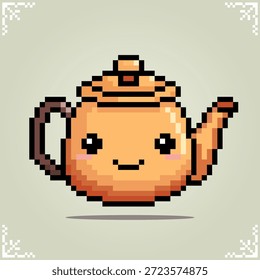 Tetera en arte de píxeles de 8 bits para activos de juego y patrones de punto de cruz en Ilustración vectorial.