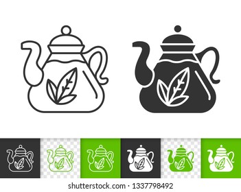 Teapot black linear and silhouette icons. Thin line sign of tea making. Glass Kitchenware outline pictogram isolated on white, transparent background. Vector Icon shape. Teapot simple symbol closeup