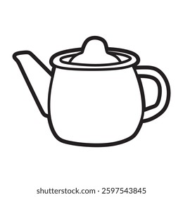 teapot black and white vector line art facing left