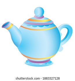 teapot in blue color, isolated object on white background, vector illustration, eps