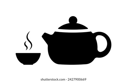 Teapot with bowl for tea ceremony. Chinese and japanese tradition traditional ritual drinking for relaxation and healthy vector lifestyle