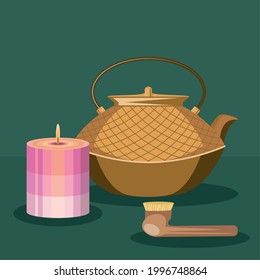 teapot brush and candle organic