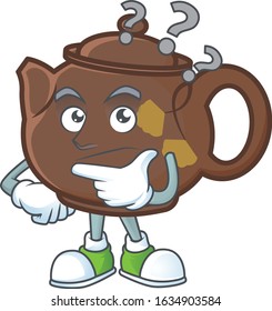 Teapot cartoon mascot style with confuse gesture