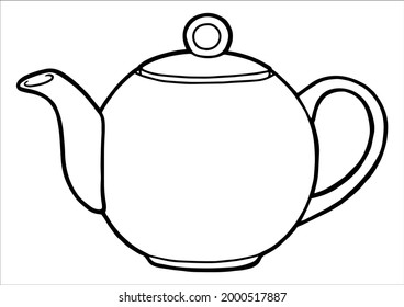 Tetera. Tetera de cerámica para el té. Colorido de la página. Borde negro. 