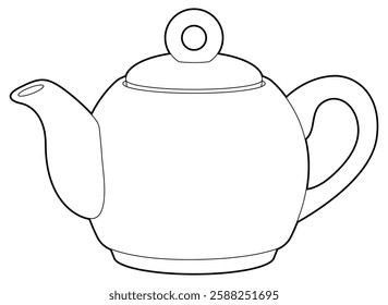 Teapot. Ceramic teapot for tea. Coloring page. Black outline.	