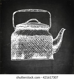 Teapot chalk board drawing. Hand drawn vector stock illustration