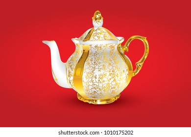 teapot china retro vintage gold