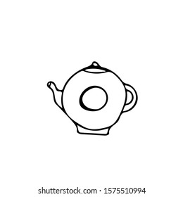 teapot with circle. Element in hand drawn Scandinavian style. icon in simple liner. card, poster, menu. tea ceremony.