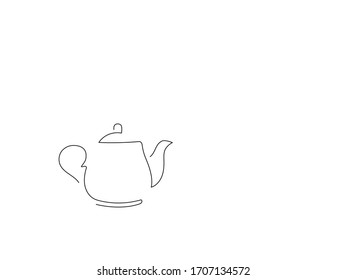 Dibujo de línea aislada de tetera y café, diseño de ilustración vectorial.