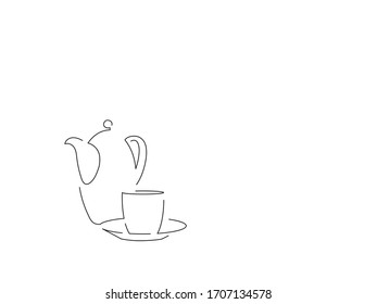 Teapot and coffee isolated line drawing, vector illustration design.