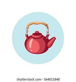 Teapot, color vector round icon.