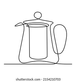 Teapot in continuous line art drawing style. Modern style teaware black linear design isolated on white background. Vector illustration