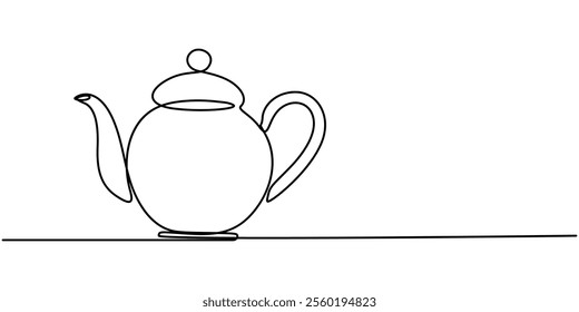 Teapot in continuous line art drawing style. Herbal tea black linear design isolated on white background. Vector illustration, Teapot. Continuous line drawing, Teapot with Steam. Single Line Drawing.