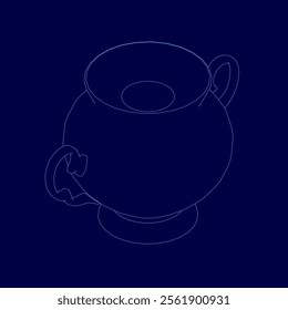 The teapot contour. Tea symbol. Flat outline. Vector illustration. Isometric view