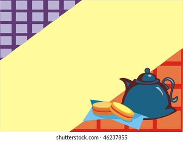 teapot with cookie on checked background