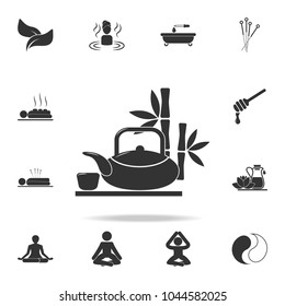 teapot with cup and bamboo icon. Detailed set of SPA icons. Premium quality graphic design. One of the collection icons for websites, web design, mobile app on white background