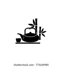teapot with cup and bamboo icon. Tea ceremony. Spa icon. Element relaxation and rest icon on white background
