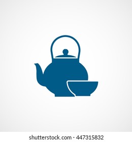 Teapot And Cup Blue Flat Icon On White Background