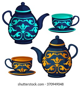 Teapot and Cup of Chinese porcelain. Vector.