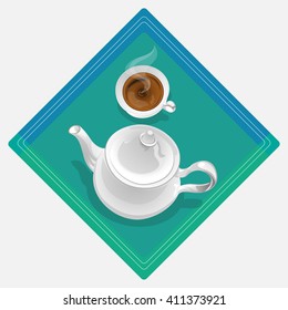 teapot and cup of coffee or tea