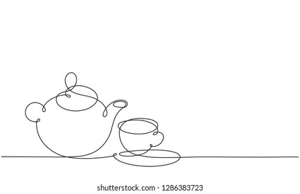 Teapot and cup. Continuous line drawing