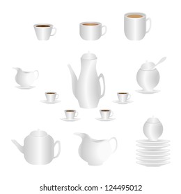 Teapot, Cup and Dish (Vector Illustration)