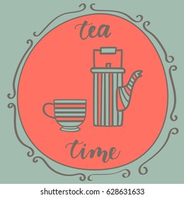 teapot and cup drawing isolated icon vector illustration design
