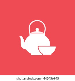 Teapot And Cup Flat Icon On Red Background