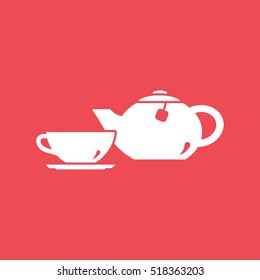 Teapot And Cup Flat Icon On Red Background