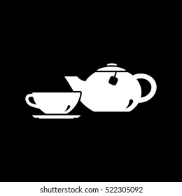 Teapot And Cup Flat Icon On Black Background