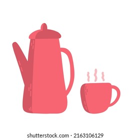 Teapot and cup in flat style. Vector illustration isolated on white background.