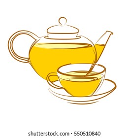teapot and cup, hand drown, vector