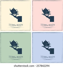 Teapot with cup in hand. Vector illustration