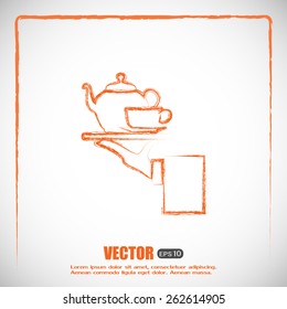 Teapot with cup in hand. Vector illustration