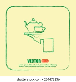 Teapot with cup in hand. Vector illustration