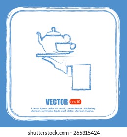 Teapot with cup in hand. Vector illustration