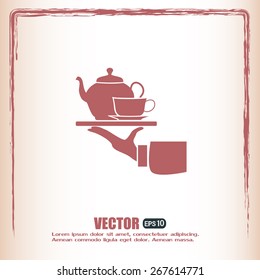 Teapot with cup in hand. Vector illustration