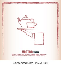Teapot with cup in hand. Vector illustration