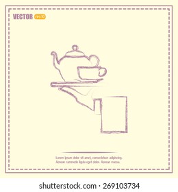 Teapot with cup in hand. Vector illustration