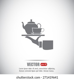 Teapot with cup in hand. Vector illustration